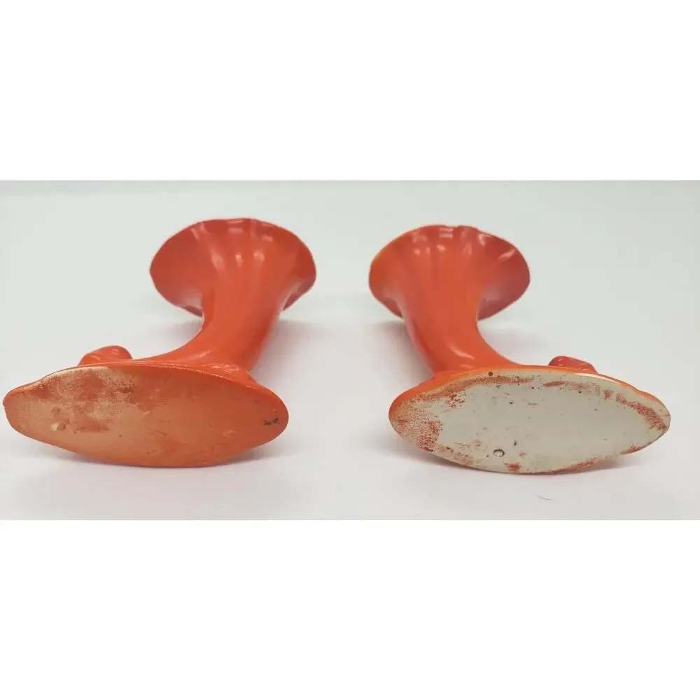 Vintage Set Of 2 Miniature Pottery Vase Vases Iconic Red Wing Style Orange Glaze